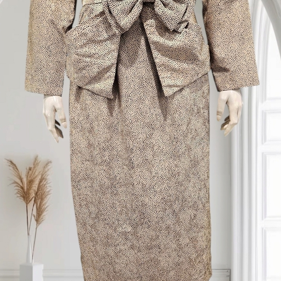 Vtg 80s RAUL BLANCO Silk Gold Black Cheetah 2 Piece Jacket Pencil Skirt Suit M/L - Picture 7 of 10
